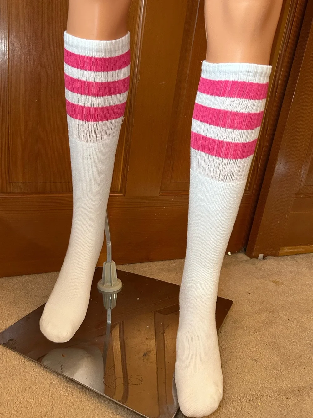 NWT, White Knee-High Socks with Stripes - Athletic Tube Socks